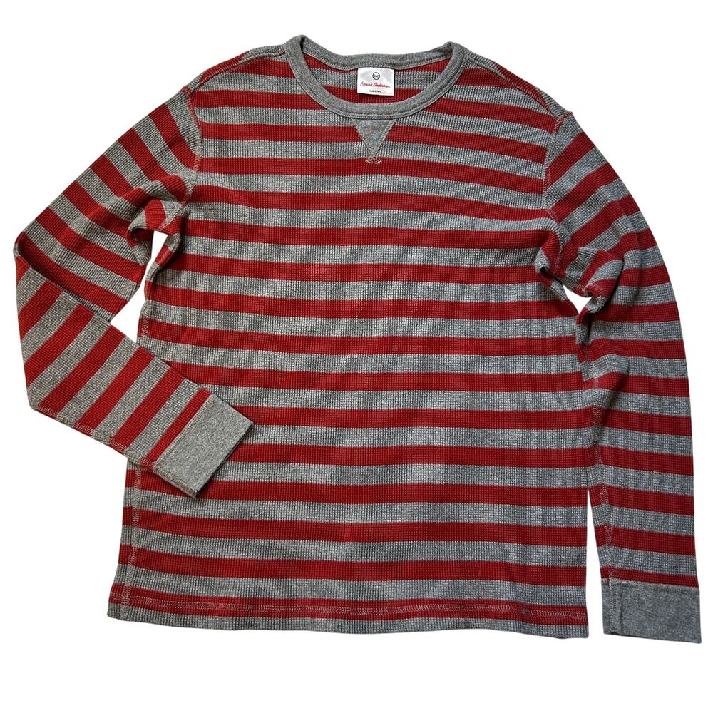 Hanna Andersson Red & Gray Striped Waffle Knit Thermal Shirt Size 160 (14-16)